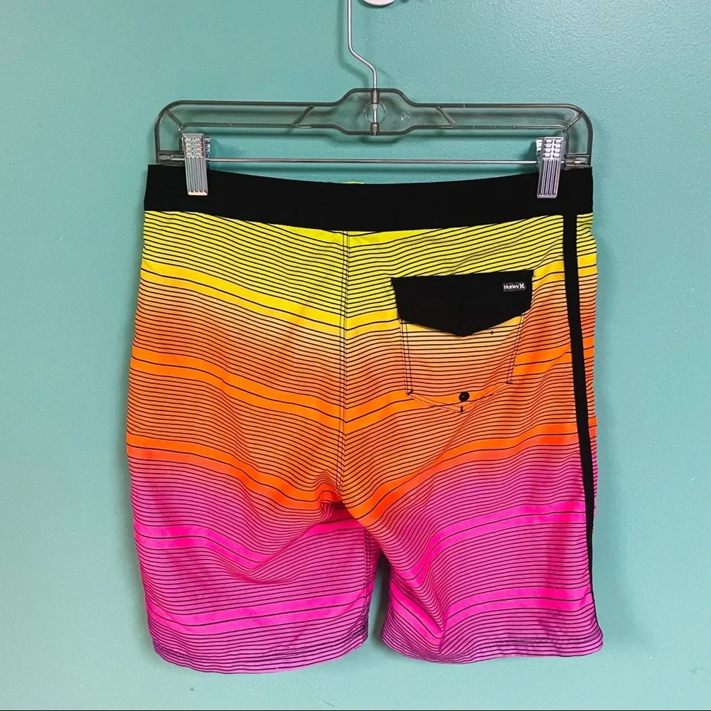 Hurley Yellow Orange & Pink Neon Ombré Shoreline Boardshorts Boys Size 14